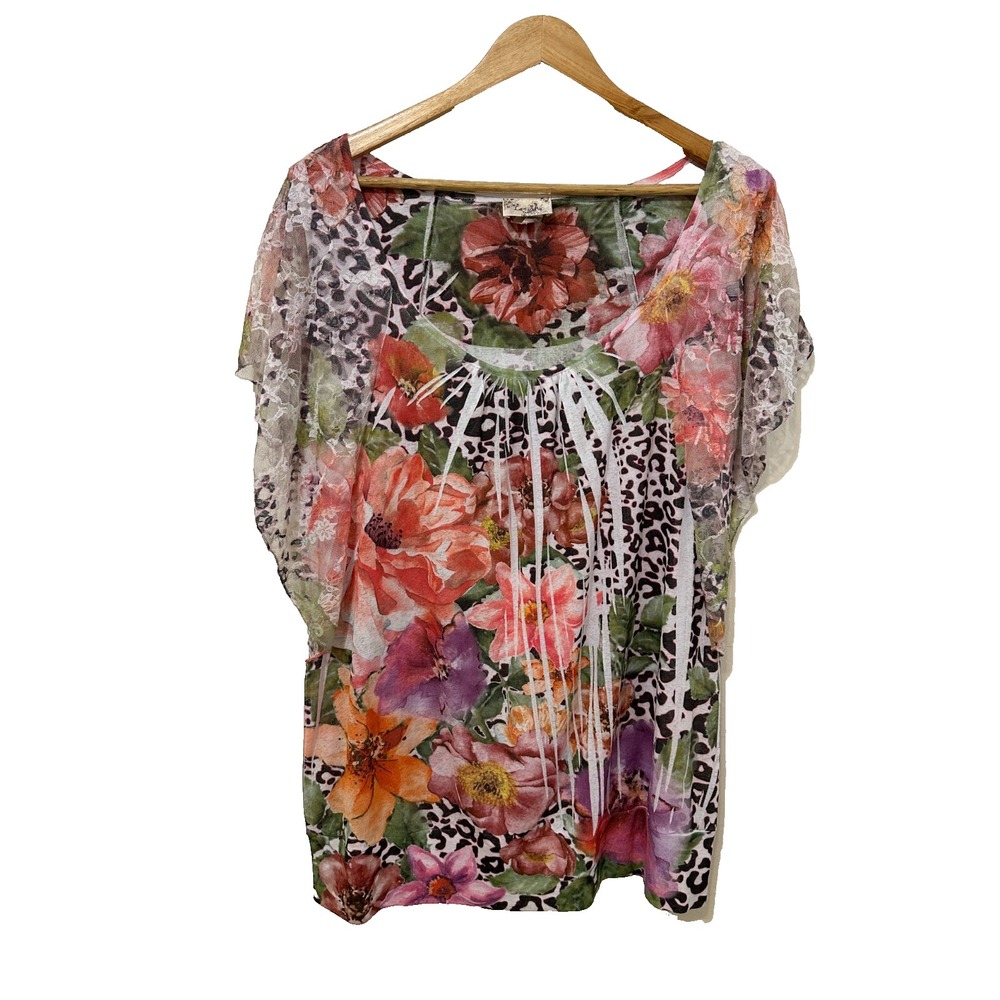 Lavish Plus Womans Top Size 2X Y2K‎ Animal Print Beachy Hawaiian Travel Office
